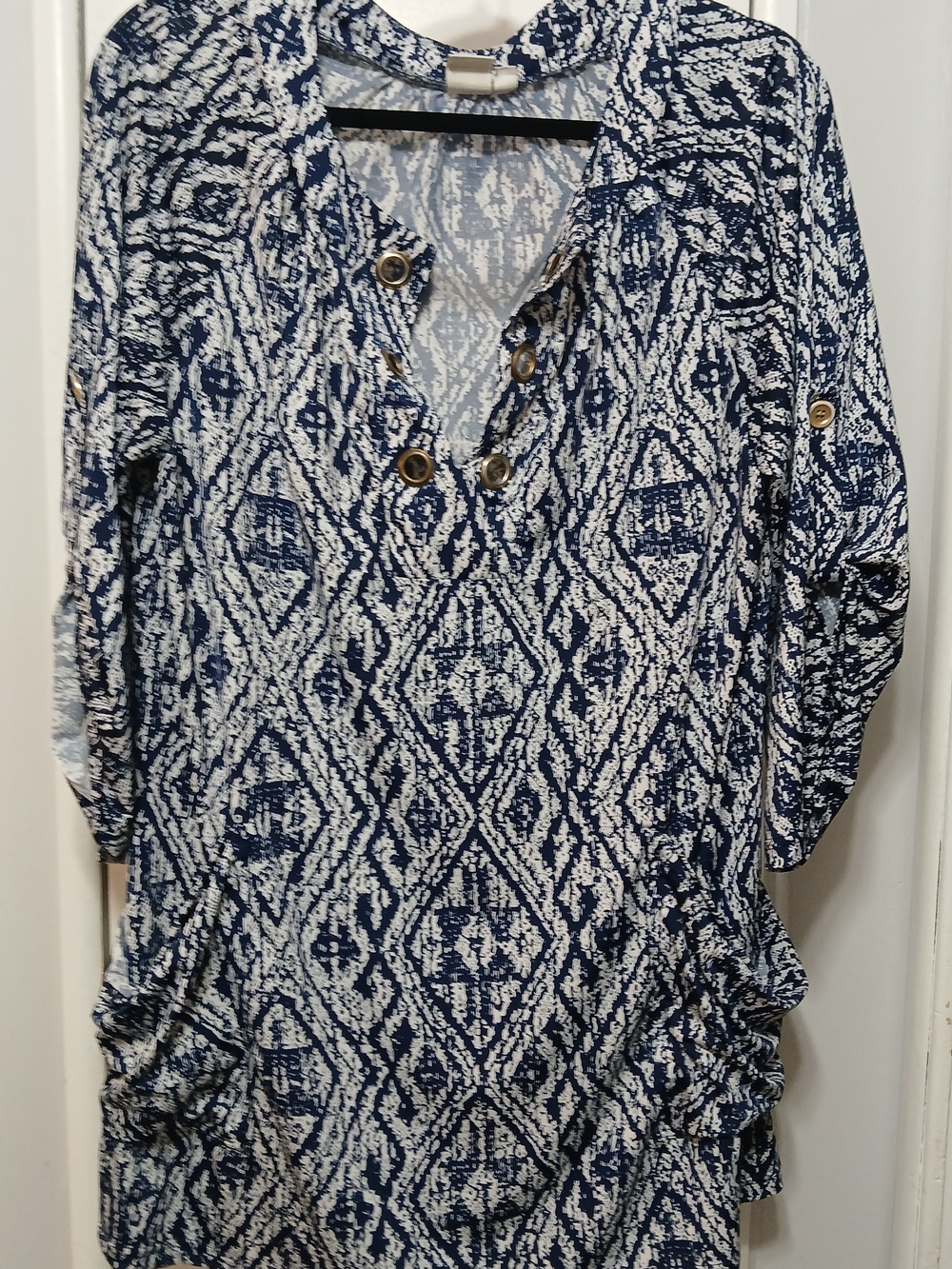 Saint Tropez West Navy and White Patterned V-Neck Tunic